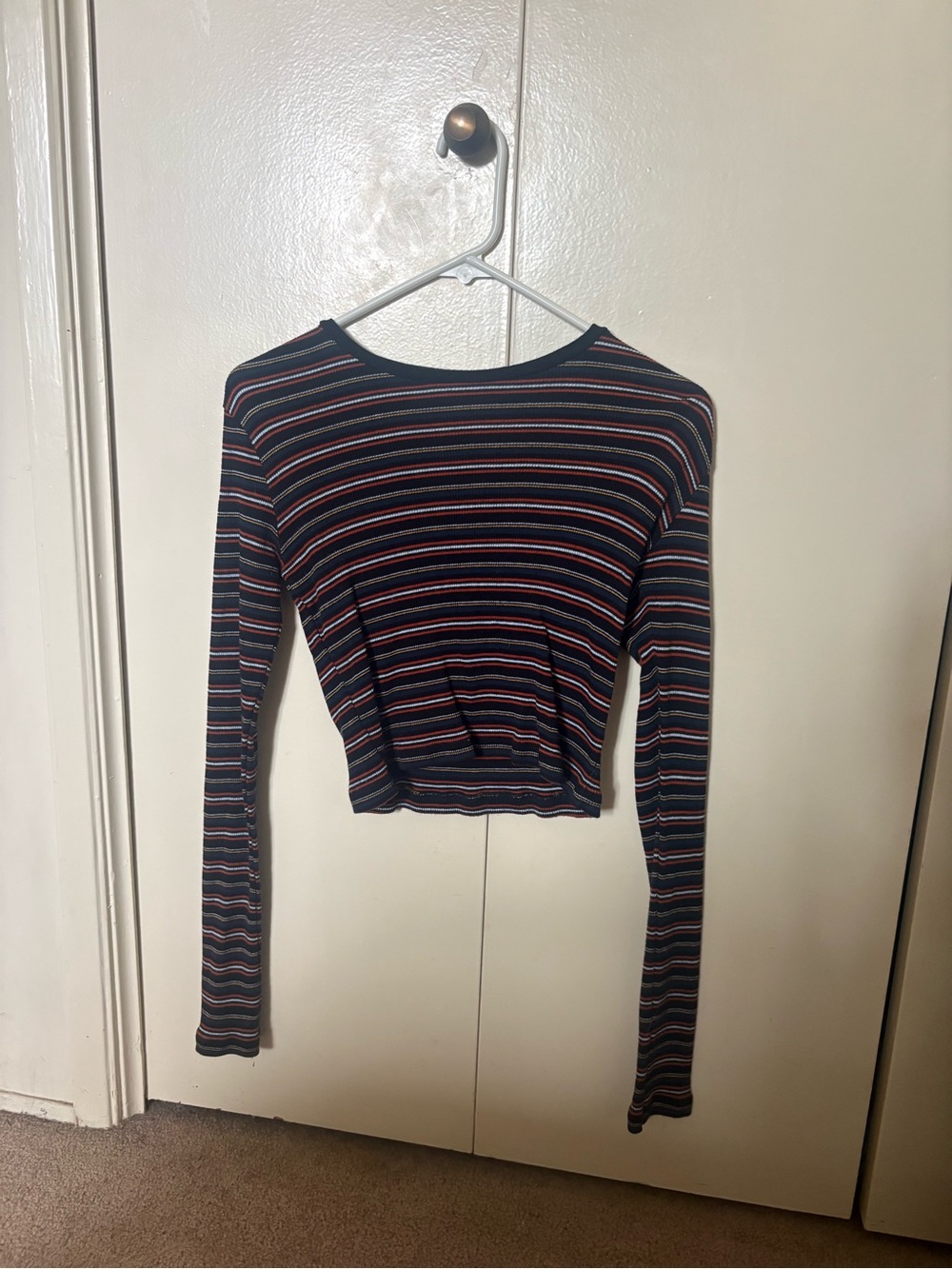 Brandy Melville Black Striped Long-Sleeve Cropped Tee
